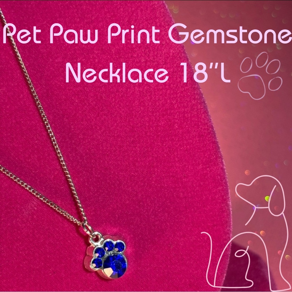 Pets Paw Print Necklace Sterling Silver Blue Rhinestone Puppy Dogs Bedazzled Y2K